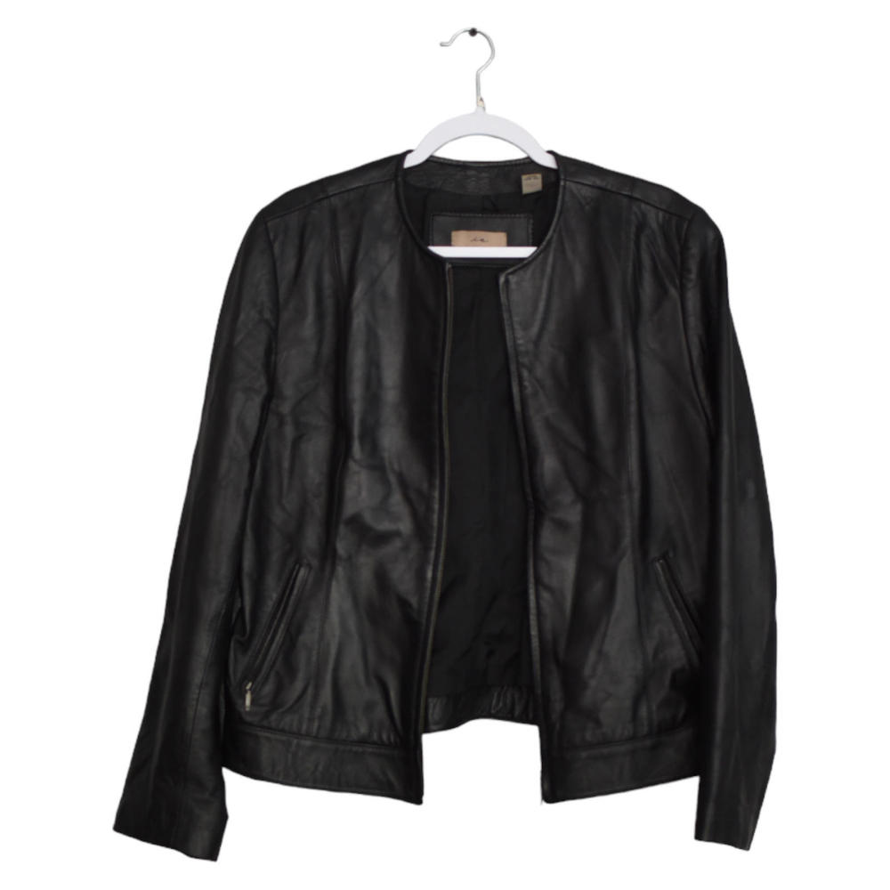 Vintage I.E. Womens Black Acetate Collarless Full Zip Long Sleeve Jacket Large